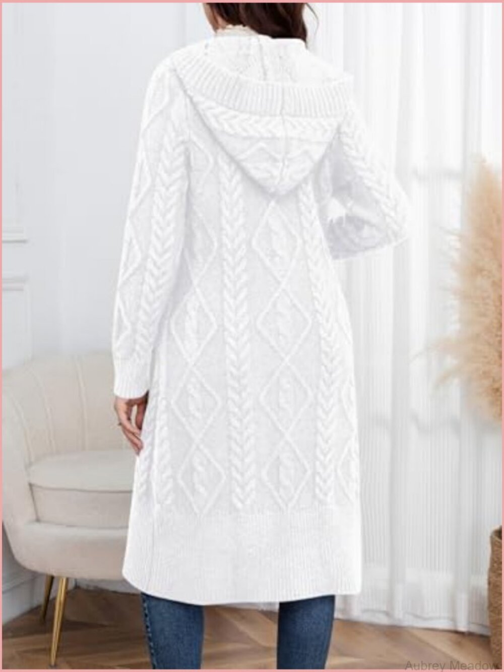Long Sleeve Hooded Cardigan Chunky Cable Knit Plus Size Over Knee Duster Coat - Picture 3 of 3